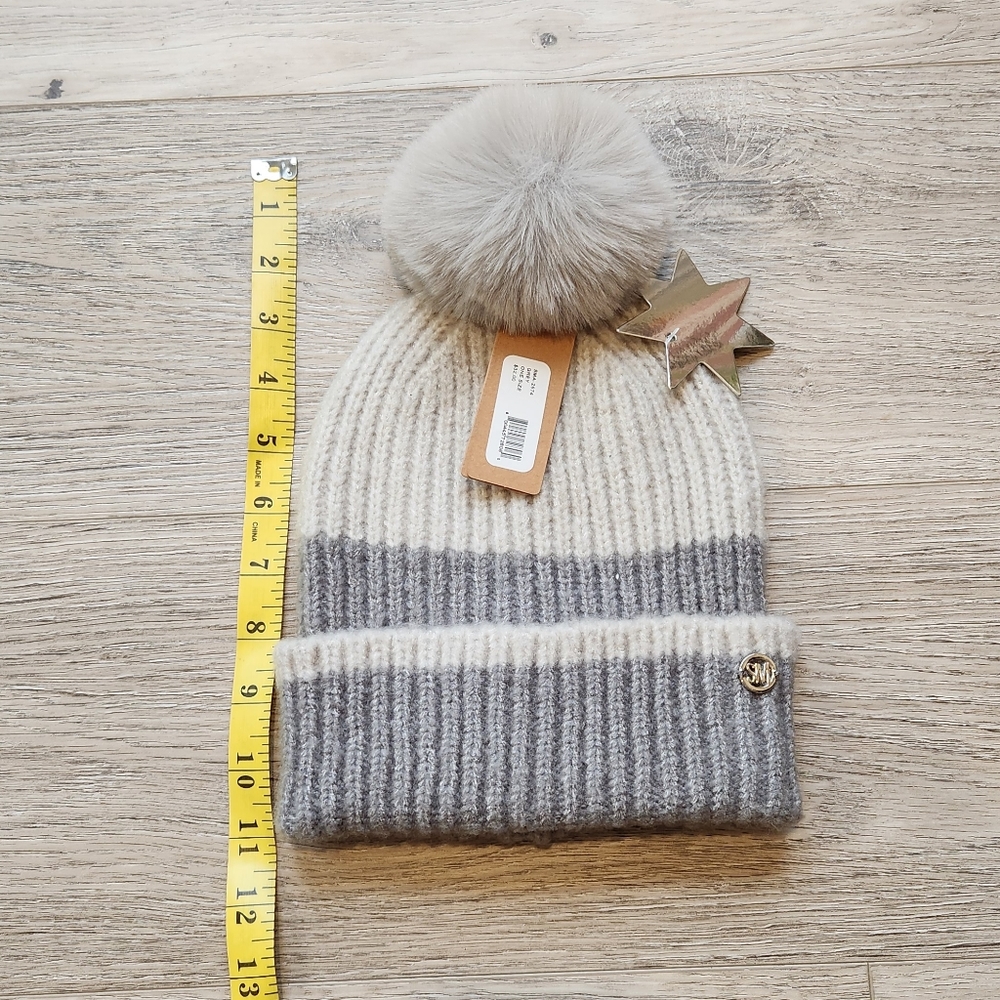 Steve Madden Gray Beanie Pom Hat One Size Nwt - Picture 6 of 6